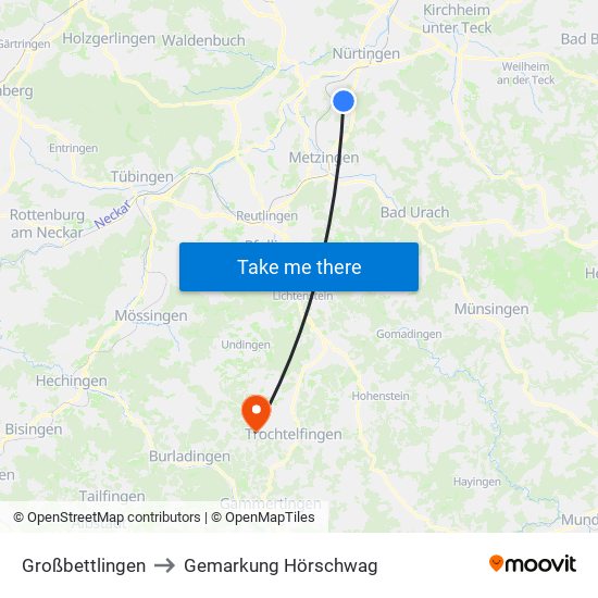 Großbettlingen to Gemarkung Hörschwag map