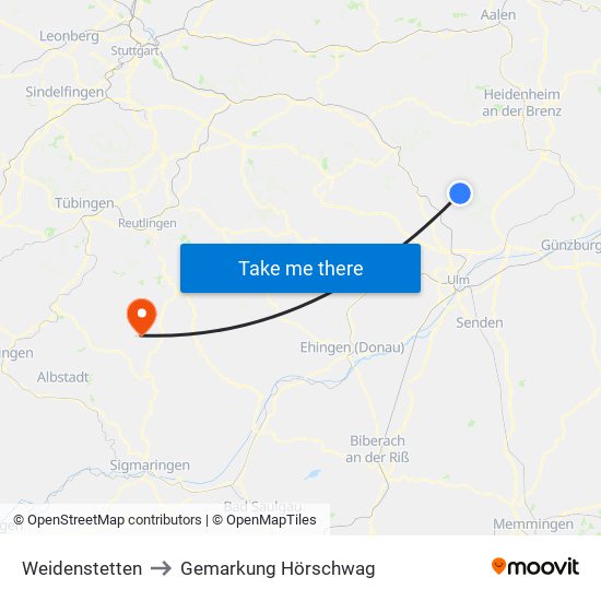 Weidenstetten to Gemarkung Hörschwag map