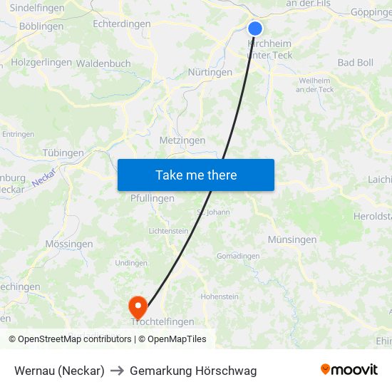 Wernau (Neckar) to Gemarkung Hörschwag map