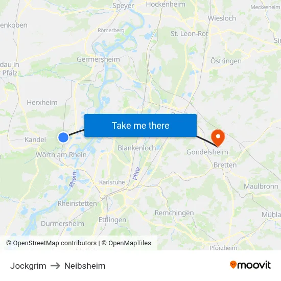 Jockgrim to Neibsheim map