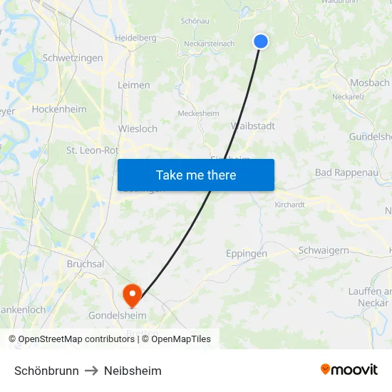 Schönbrunn to Neibsheim map