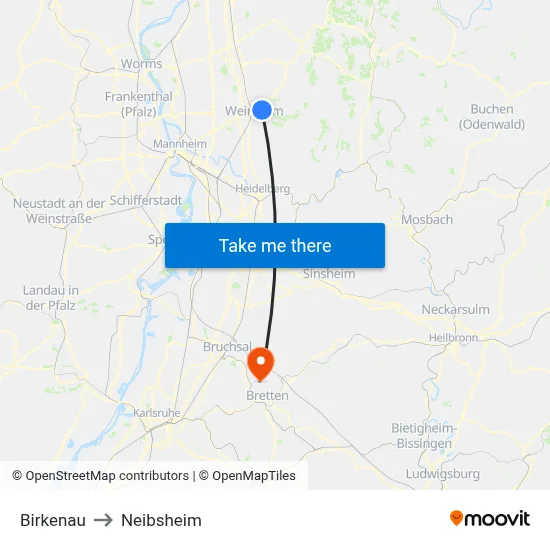 Birkenau to Neibsheim map