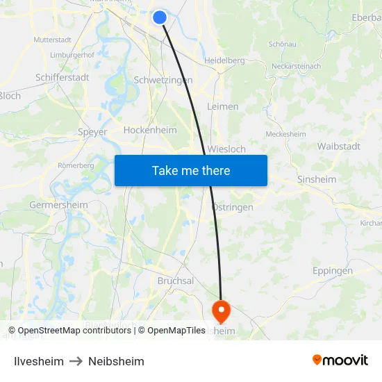 Ilvesheim to Neibsheim map