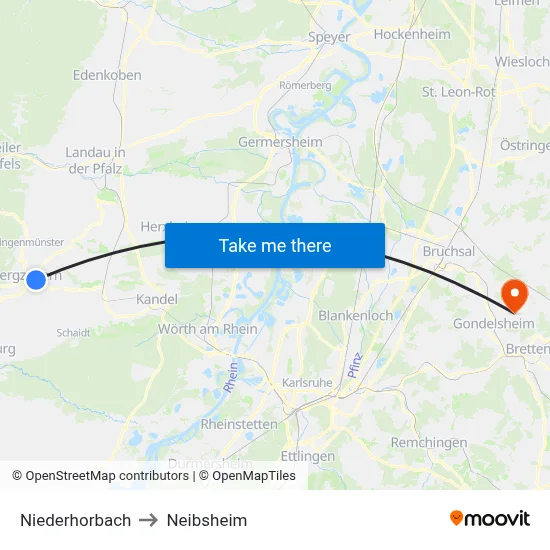 Niederhorbach to Neibsheim map