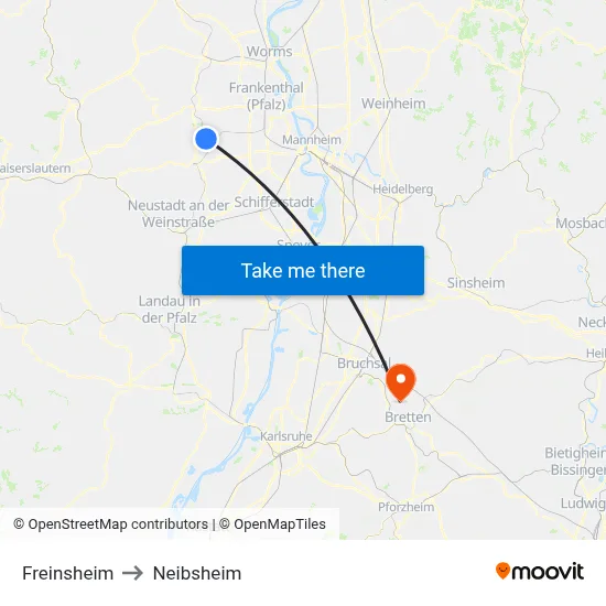Freinsheim to Neibsheim map