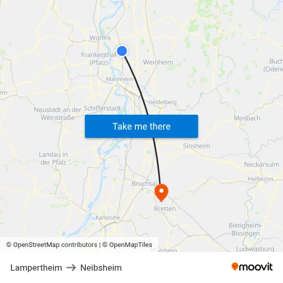 Lampertheim to Neibsheim map
