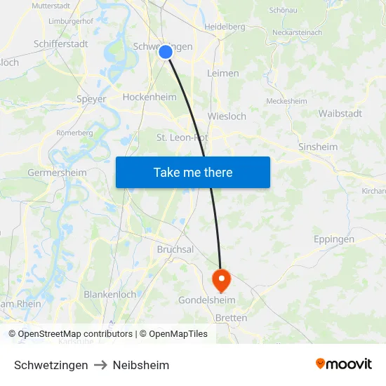 Schwetzingen to Neibsheim map