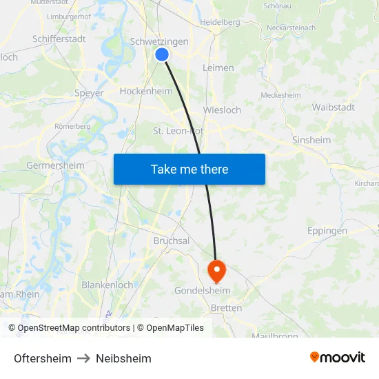 Oftersheim to Neibsheim map