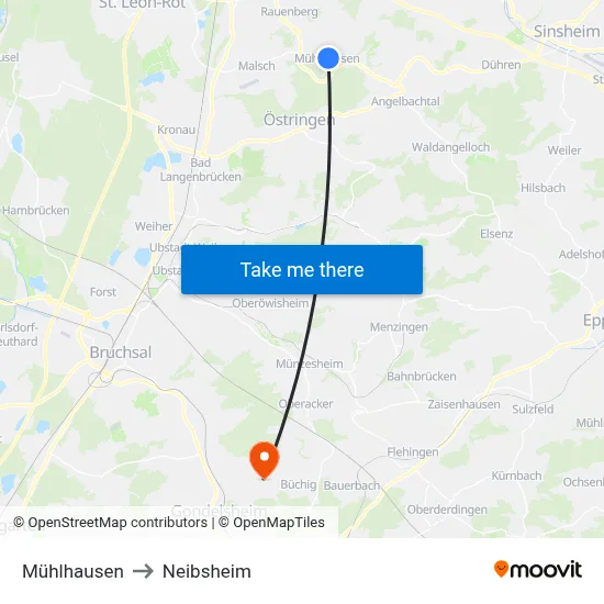 Mühlhausen to Neibsheim map