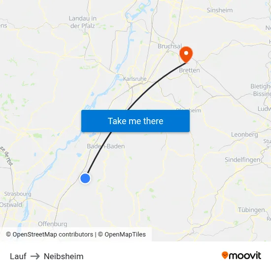 Lauf to Neibsheim map