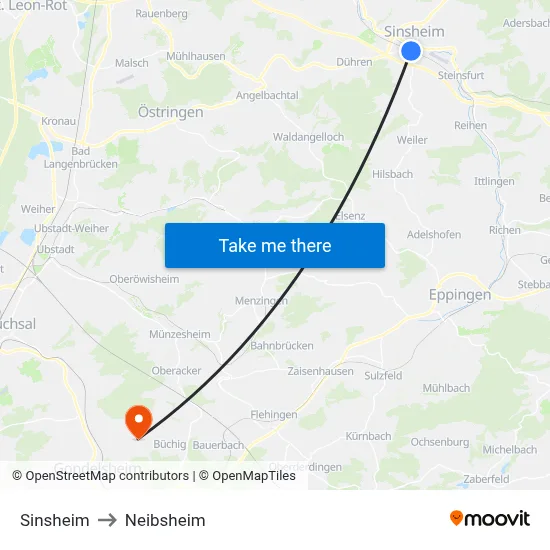 Sinsheim to Neibsheim map