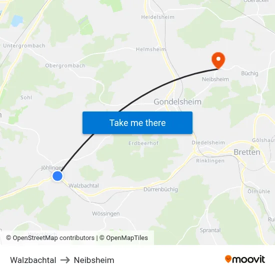 Walzbachtal to Neibsheim map