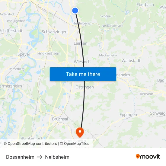 Dossenheim to Neibsheim map