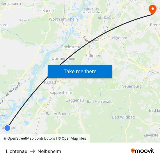 Lichtenau to Neibsheim map