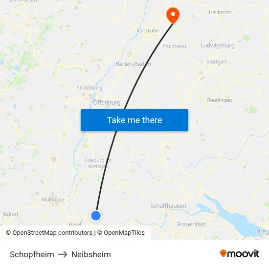 Schopfheim to Neibsheim map