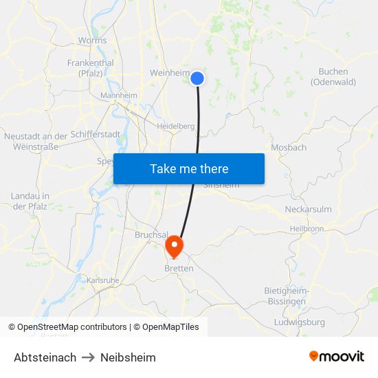 Abtsteinach to Neibsheim map