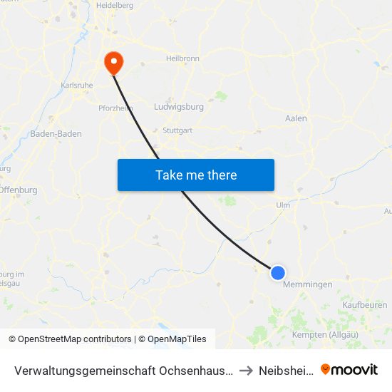 Verwaltungsgemeinschaft Ochsenhausen to Neibsheim map