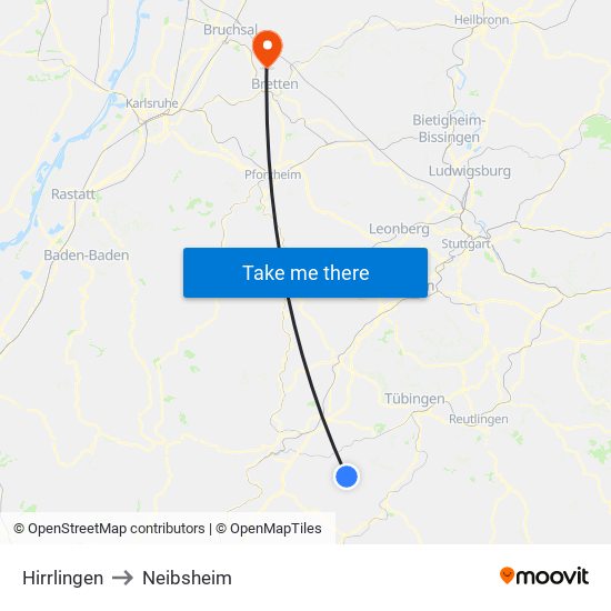 Hirrlingen to Neibsheim map