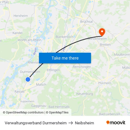 Verwaltungsverband Durmersheim to Neibsheim map