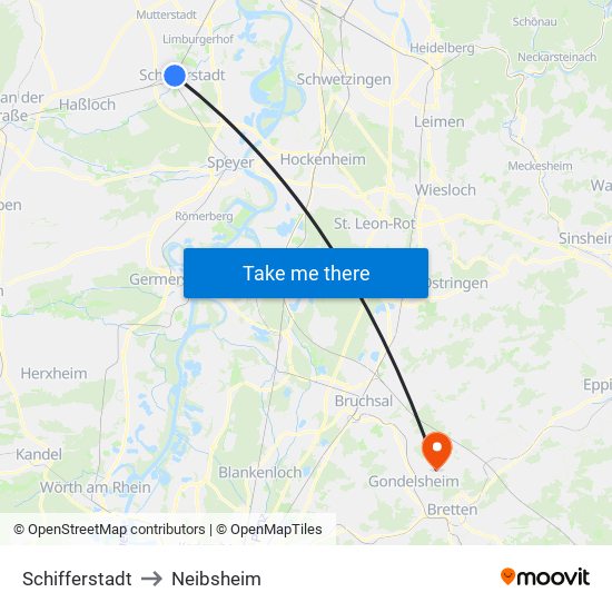 Schifferstadt to Neibsheim map