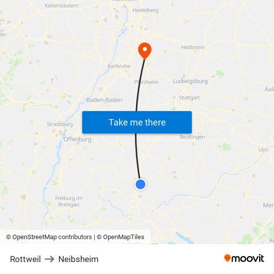 Rottweil to Neibsheim map