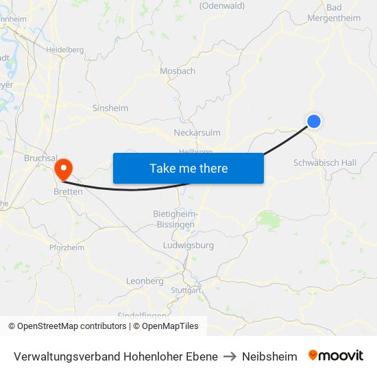 Verwaltungsverband Hohenloher Ebene to Neibsheim map