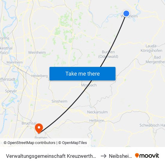 Verwaltungsgemeinschaft Kreuzwertheim to Neibsheim map