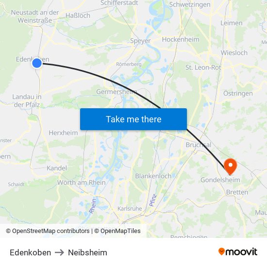 Edenkoben to Neibsheim map