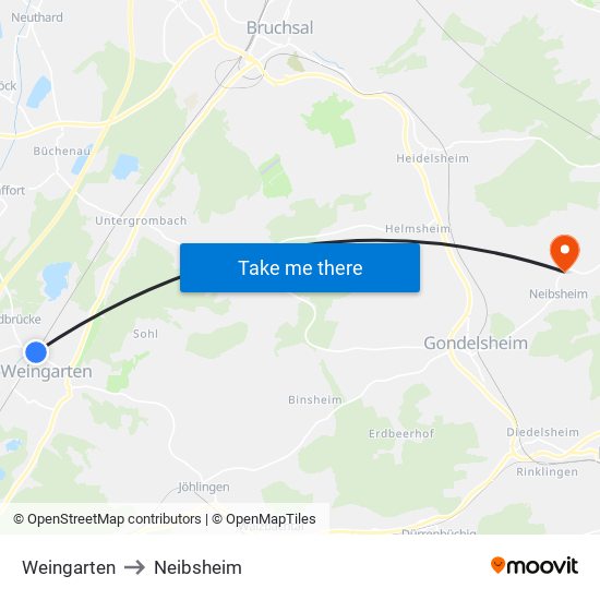 Weingarten to Neibsheim map