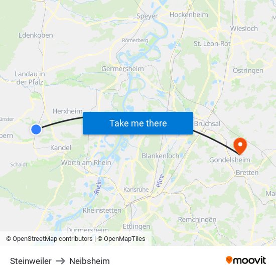 Steinweiler to Neibsheim map