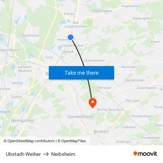 Ubstadt-Weiher to Neibsheim map