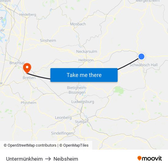 Untermünkheim to Neibsheim map