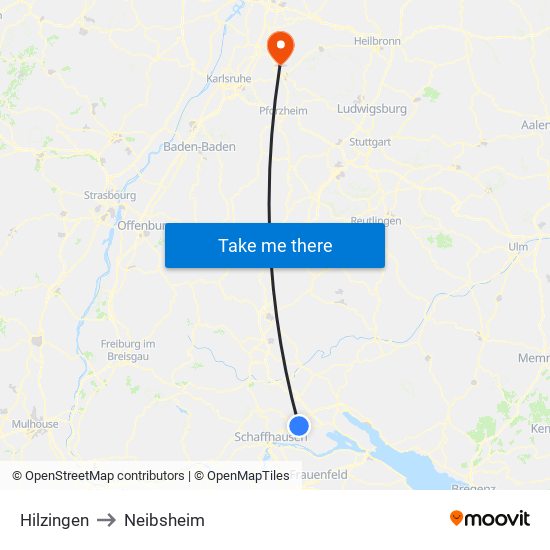 Hilzingen to Neibsheim map