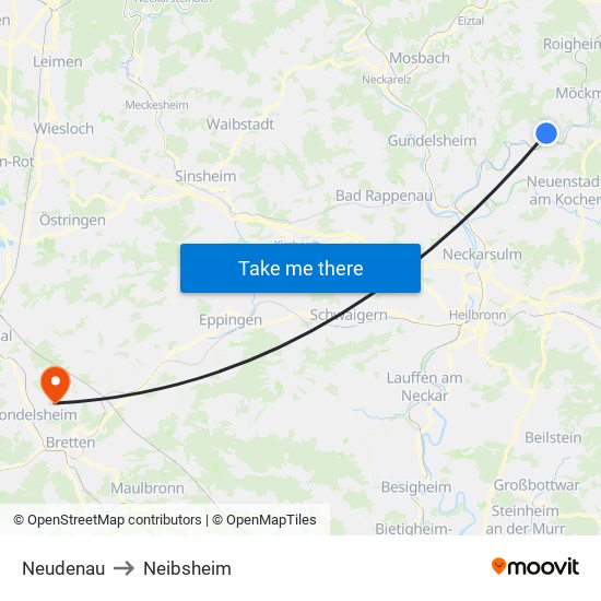 Neudenau to Neibsheim map