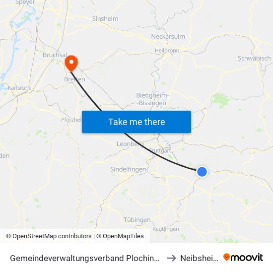 Gemeindeverwaltungsverband Plochingen to Neibsheim map