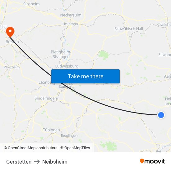 Gerstetten to Neibsheim map