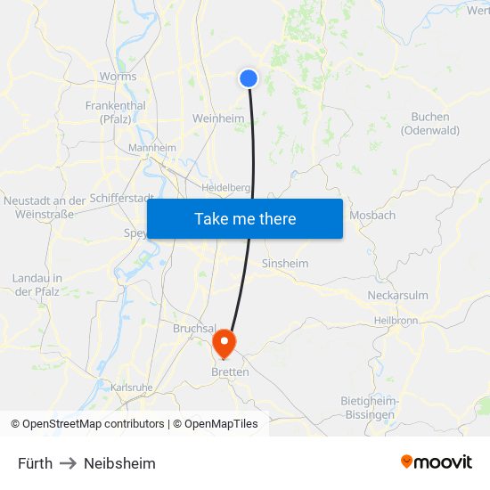 Fürth to Neibsheim map