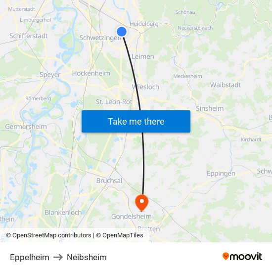 Eppelheim to Neibsheim map