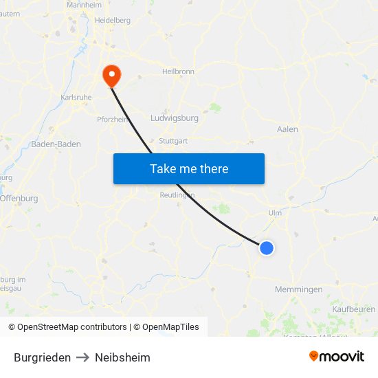 Burgrieden to Neibsheim map
