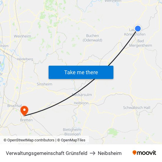 Verwaltungsgemeinschaft Grünsfeld to Neibsheim map