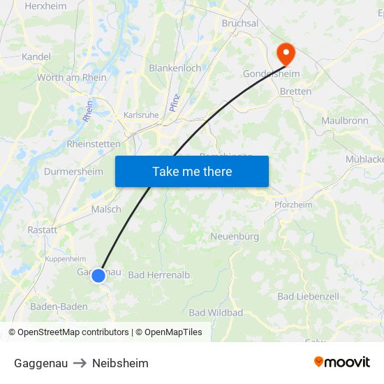 Gaggenau to Neibsheim map