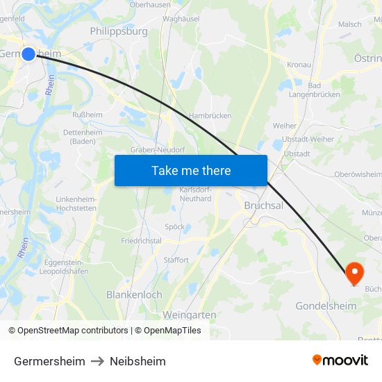 Germersheim to Neibsheim map