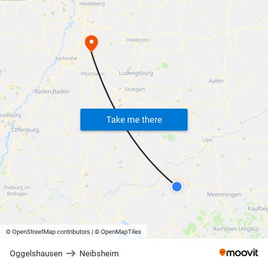 Oggelshausen to Neibsheim map