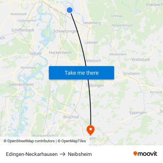 Edingen-Neckarhausen to Neibsheim map