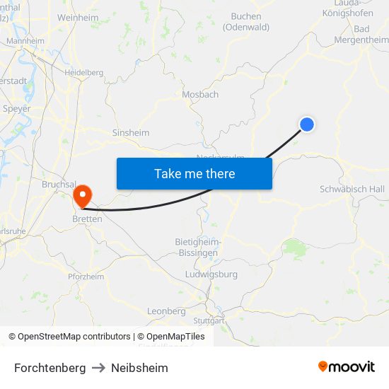 Forchtenberg to Neibsheim map