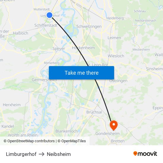 Limburgerhof to Neibsheim map
