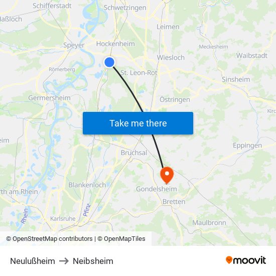 Neulußheim to Neibsheim map