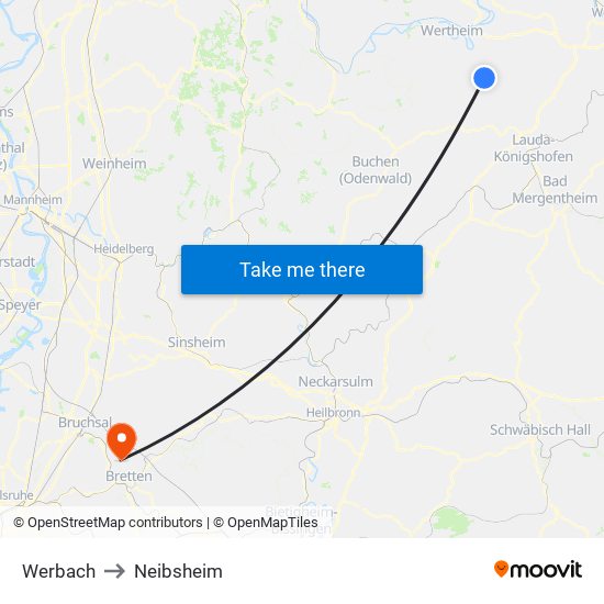 Werbach to Neibsheim map