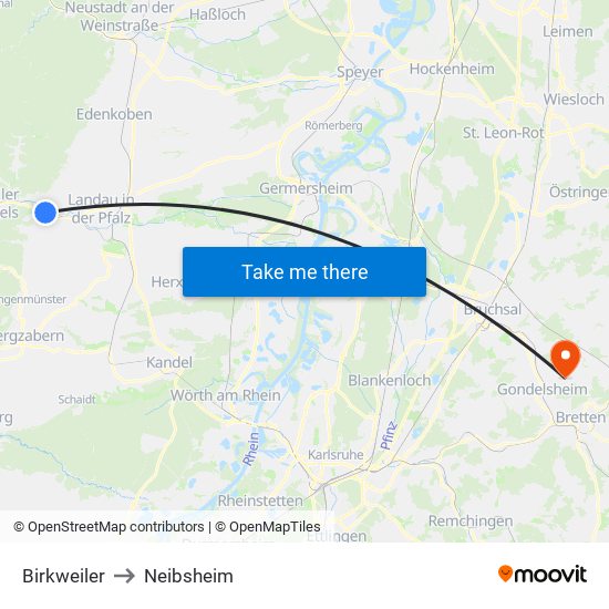 Birkweiler to Neibsheim map