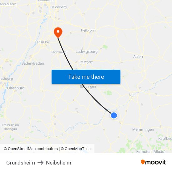 Grundsheim to Neibsheim map